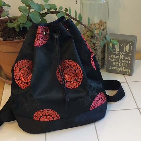 Handbags - Oriental-Themed Drawstring Backpack (#5)